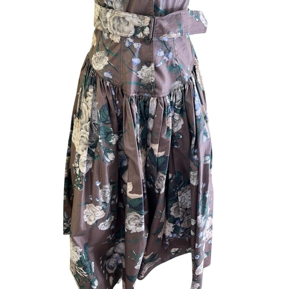 Rhonda Harness Foxy Lady Vintage Taupe/White Floral Cotton Halter Dress 8 - Picture 5 of 17